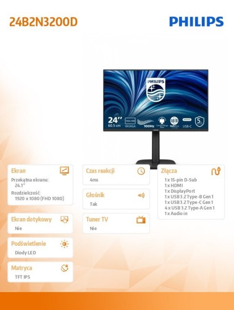 Monitor 24.1 cala 24B2N3200D IPS 16:10 100Hz HDMI DP VGA Pivot