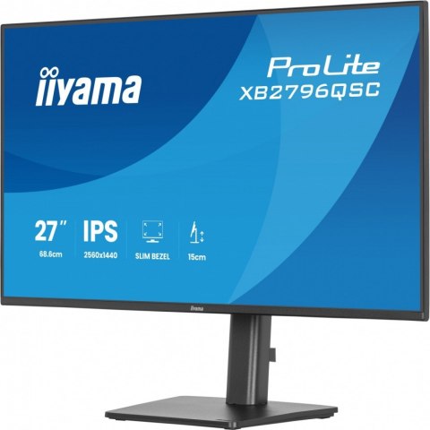 Monitor ProLite 27 cali XB2796QSC-B1 IPS,QHD,HDMI,USB-C (PD 65W),75Hz, 350cd, 1xUSB 3.2 , 1xUSB-C, 2x2W, HAS 150/PIVOT/obrót sto
