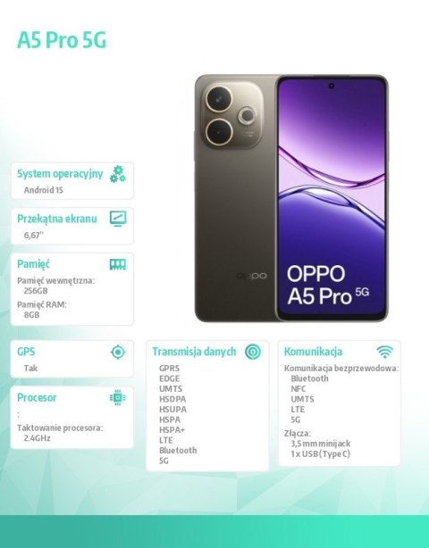 Smartfon A5 Pro 5G 8/256GB Brązowy CPH2695