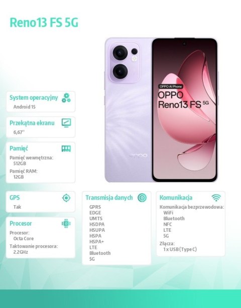 Smartfon Reno13 FS 5G 12/ 512GB Fioletowy CPH2699