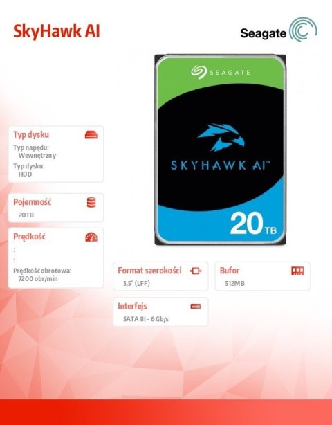 Dysk twardy SkyHawk AI 20TB 3,5 cala 512MB ST20000VE004
