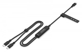 Kabel zasilający 2w1 USB-C - 2x USB-C, USB 2.0 140W PD 3.1, nylonowy, 1,8m czarny