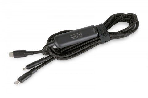 Kabel zasilający 2w1 USB-C - 2x USB-C, USB 2.0 140W PD 3.1, nylonowy, 1,8m czarny