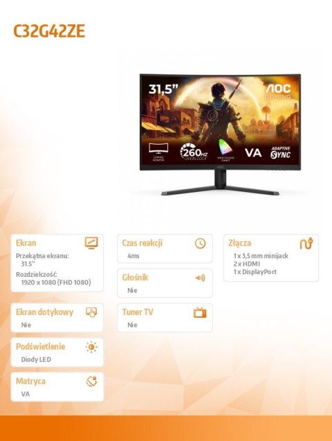 Monitor C32G42ZE 31.5 cala VA Curved 240Hz HDMI DP