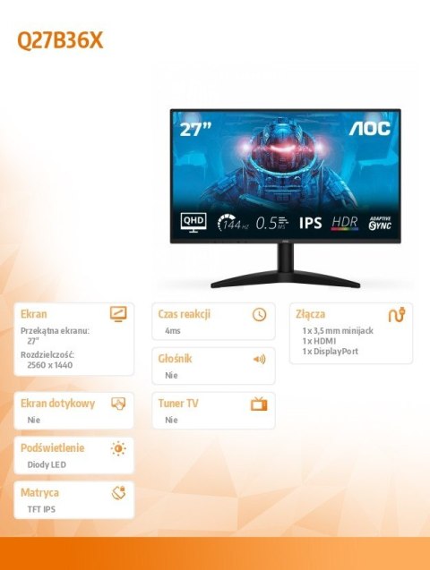 Monitor Q27B36X 27 cali IPS 144Hz HDMI DP