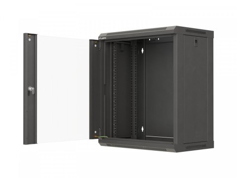 Szafa instalacyjna rack wisząca 19 cali 12U 540x350 czarna drzwi przeszklone (flat pack)