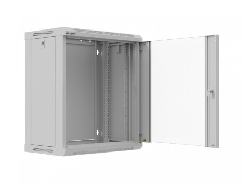 Szafa instalacyjna rack wisząca 19 cali 12U 540x350 szara drzwi przeszklone (flat pack)
