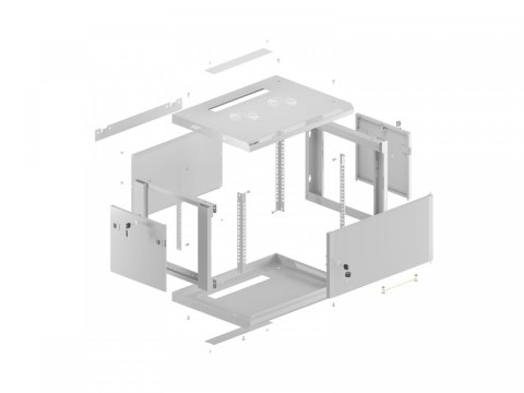 Szafa instalacyjna rack wisząca 19 cali 4U 600x450 szara drzwi metalowe (flat pack)