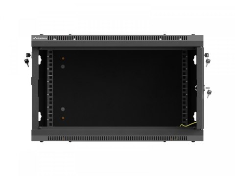 Szafa instalacyjna rack wisząca 19 cali 6U 600x600 czarna drzwi perforowane (flat pack)