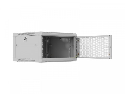 Szafa instalacyjna rack wisząca 19 cali 6U 600x600 szara drzwi perforowane (flat pack)