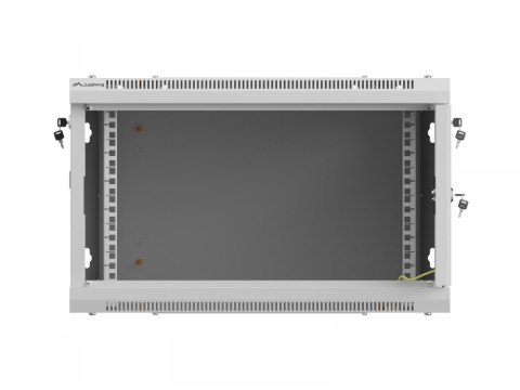 Szafa instalacyjna rack wisząca 19 cali 6U 600x600 szara drzwi perforowane (flat pack)