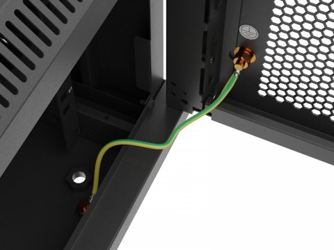 Szafa instalacyjna rack wisząca 19 cali 9U 600x600 czarna drzwi perforownae ( flat pack)