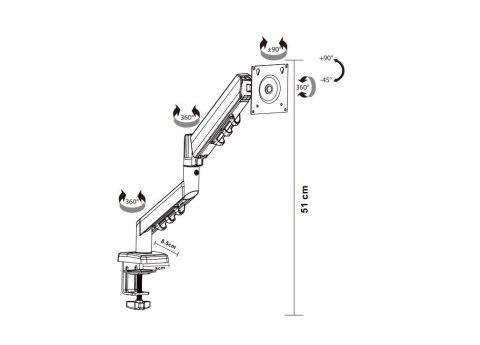 Uchwyt TB-MG3 do monitora na sprężynie gazowej do 26 cali 10kg VESA 100x100
