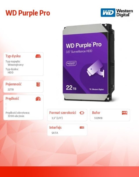 Dysk HDD Purple Pro 22TB 3,5' WD221PURP