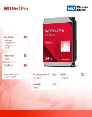 Dysk HDD Red Pro 24TB 3,5'' 512MB/7200rpm WD241KFGX