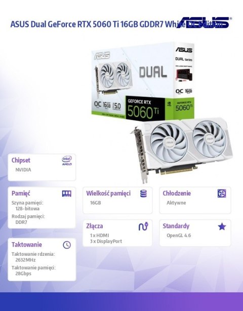 Karta graficzna RTX 5060 TI DUAL OC WHITE 16GB GDDR7 128 BIT DP