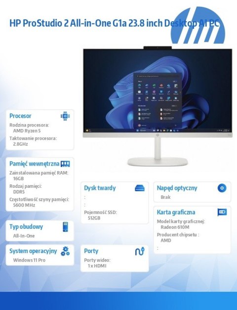 Komputer All-in-One ProStudio 2 G2a R5-40 512GB/16GB/W11P/23.8 D35F2ET