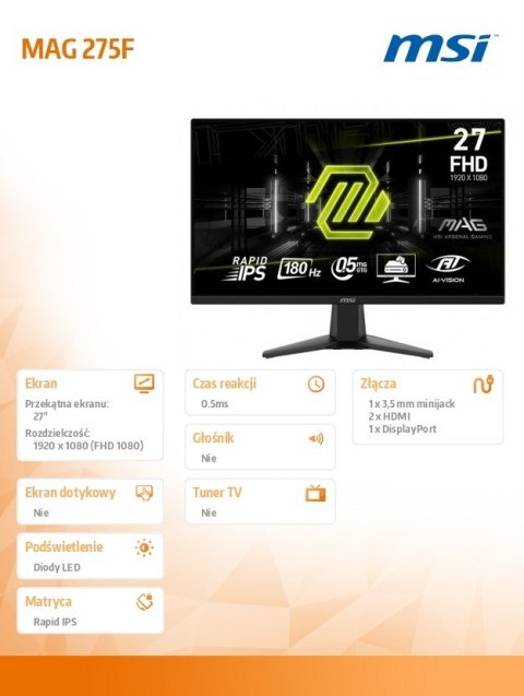 Monitor 27 cali MAG 275F LED/FHD/Flat/180Hz/czarny