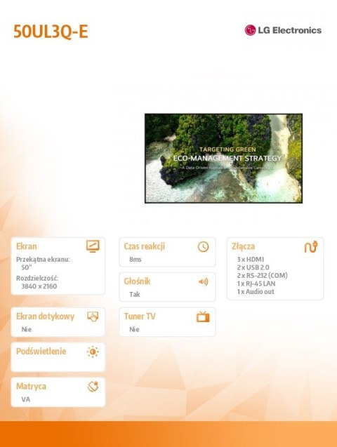 Monitor 50UL3Q-E 350cd/m2 UHD 16/7