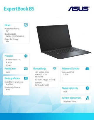 Notebook ExpertBook B5 B5405CCA-LY0125X ultra 5 225h 16GB/512GB/W11P