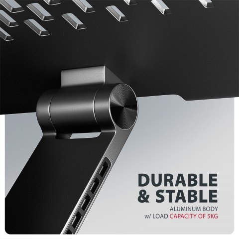 STND-LRB Podstawa do laptopów aluminiowa 10-17,3 cala regulowana wysokość, obrotowa o 360 stopni, Czarna