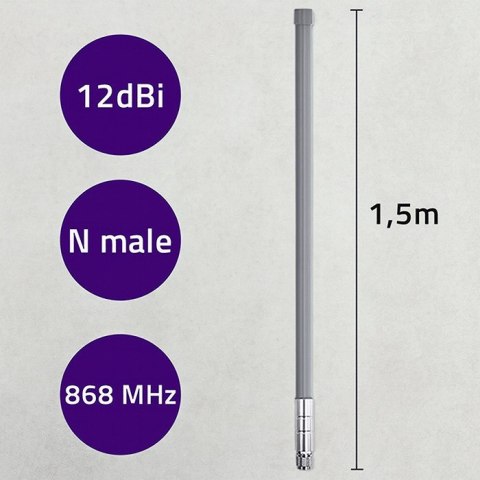 Antena LoRa | 12dBi | dookólna | zewnętrzna | włókno szklane | 868 MHz | 1.5m