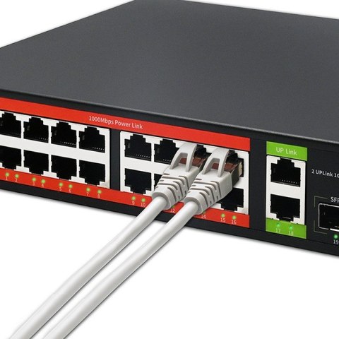 Przełącznik sieciowy SWITCH Gigabit Ethernet PoE | 16x RJ45 | 2x RJ45 Uplink | 2x SFP | 1000 Mb/s