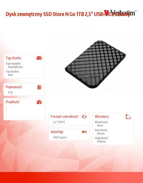 Dysk zewnętrzny SSD Store N Go 1TB 2,5" USB-C 3.2 Czarny 53230