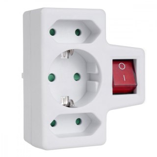 Gniazdko 1x16A 2x2.5A Schuko MCE215 z włącznikiem/wyłącznikiem, maks obciążenie 3680W, 2x wtyczka euro, 1x schuko