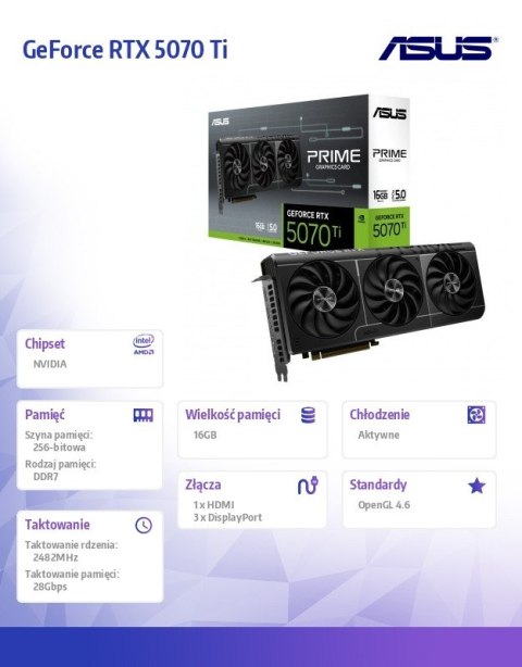 Karta graficzna GeForce RTX 5070 Ti Prime 16GB GDDR7 256BIT 3DP/HDMI