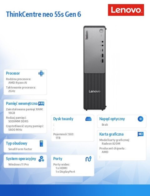 Komputer ThinkCentre Neo 55s G6 SFF 13FK001MPB W11Pro 5 330/16GB/1TB/INT/3YRS OS