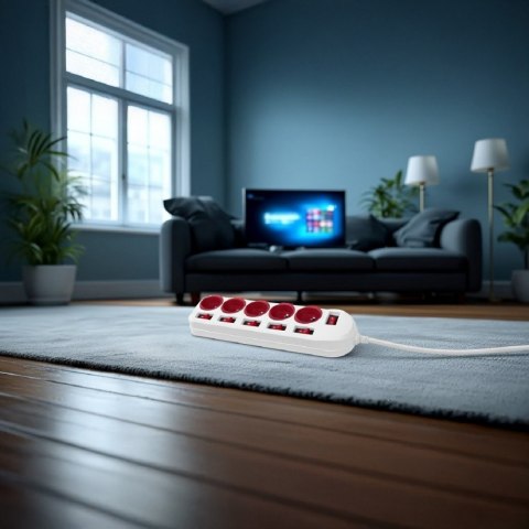 Listwa zasilająca 5 gniazd z włącznikami MCE204 R/W Biało-czerwona