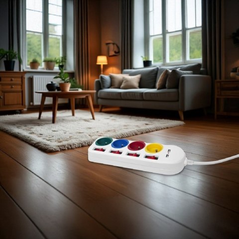 Listwa zasilająca z wyłącznikami 4 gniazda + 2xUSB przedłużacz MCE229W Biała