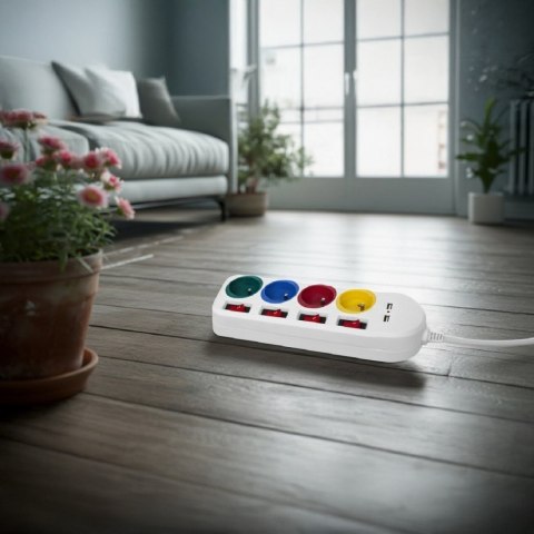 Listwa zasilająca z wyłącznikami 4 gniazda + 2xUSB przedłużacz MCE229W Biała