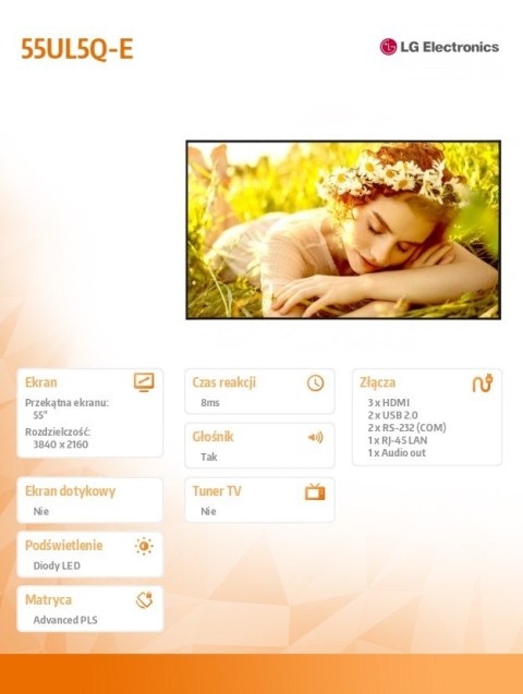 Monitor wielkoformatowy 55UL5Q-E 500cd/m2 UHD 24/7