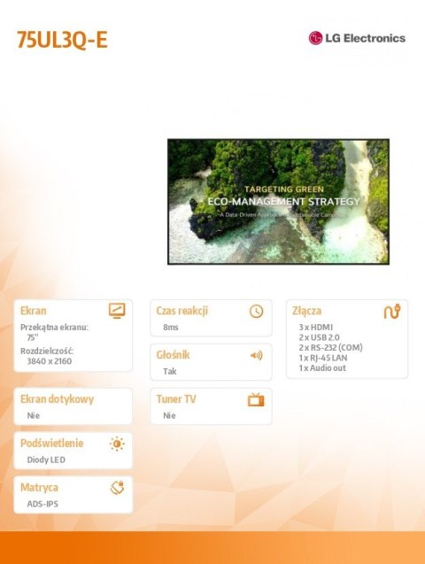 Monitor wielkoformatowy 75 cali 75UL3Q-E 350nit UHD 16/7