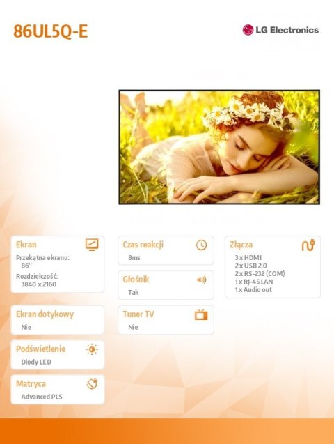 Monitor wielkoformatowy 86UL5Q-E 500cd/m2 UHD 24/7