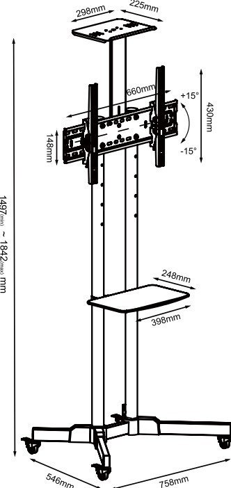 Stand wózek TV TB-ST1 do telewizora do 75 cali 45kg max VESA 600x400