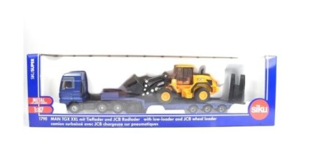 Ciężarówka MAN z lawetą i ładowarką kołową JCB Ciężarówka MAN z lawetą i ładowarką kołową JCB