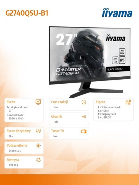 Monitor 27 cali G2740QSU-B1 IPS,QHD,75Hz,1ms,FreeSync,HDMI,DP,USB Monitor 27 cali G2740QSU-B1 IPS,QHD,75Hz,1ms,FreeSync,HDMI,DP,USB