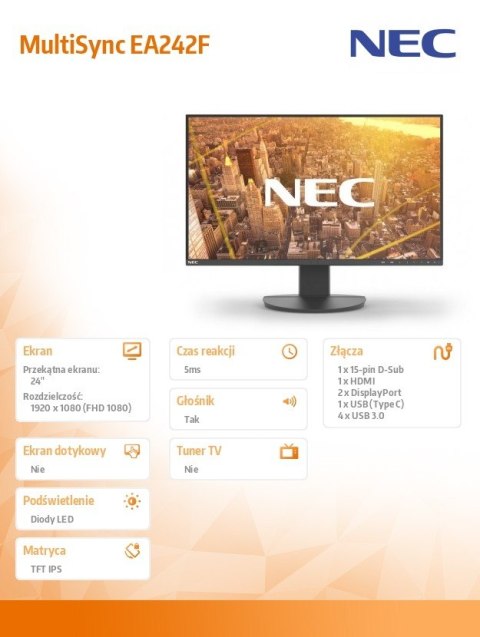 Monitor MultiSync EA242F 24 cale czarny USB-C Monitor MultiSync EA242F 24 cale czarny USB-C