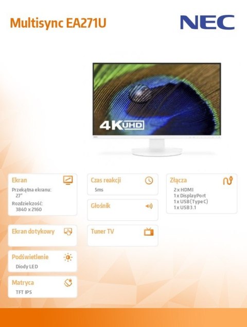 Monitor Multisync EA271U 27 cali UHD biały Monitor Multisync EA271U 27 cali UHD biały