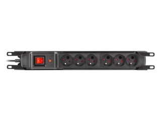 Listwa przeciwprzepięciowa rack 19cali M6 3m 6x230V czarna M6/30/R/CZ