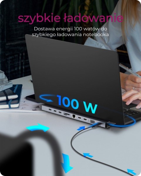 Stacja dokująca IB-DK2106-C Type-C z potrójnym wyjściem wideo, 2x High Speed HDMI typu A, 1x interfejs VGA, trzy interfejsy USB Stacja dokująca IB-DK2106-C Type-C z potrójnym wyjściem wideo, 2x High Speed HDMI typu A, 1x interfejs VGA, trzy interfejsy USB
