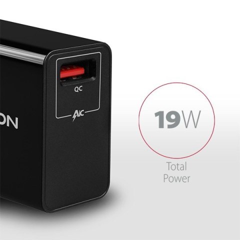 ACU-QC19 Ładowarka sieciowa, QC 19W, 1x port USB-A, QC3.0/AFC/FCP/SMART, czarna ACU-QC19 Ładowarka sieciowa, QC 19W, 1x port USB-A, QC3.0/AFC/FCP/SMART, czarna