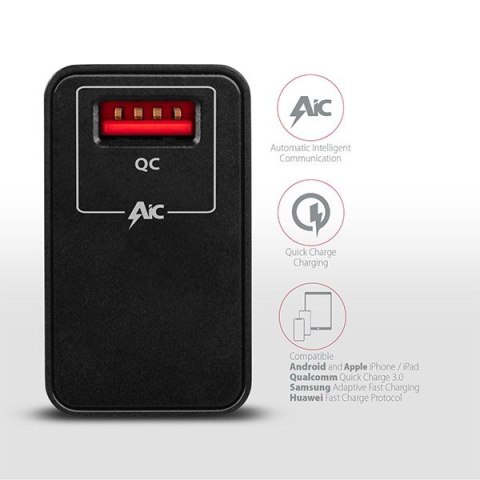 ACU-QC19 Ładowarka sieciowa, QC 19W, 1x port USB-A, QC3.0/AFC/FCP/SMART, czarna ACU-QC19 Ładowarka sieciowa, QC 19W, 1x port USB-A, QC3.0/AFC/FCP/SMART, czarna