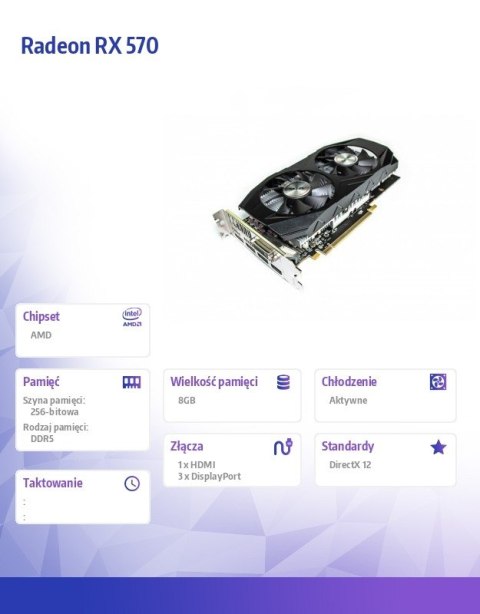 Karta graficzna - Radeon RX 570 8GB GDDR5 256Bit HDMI 3xDP ATX Dual Fan H5 Karta graficzna - Radeon RX 570 8GB GDDR5 256Bit HDMI 3xDP ATX Dual Fan H5
