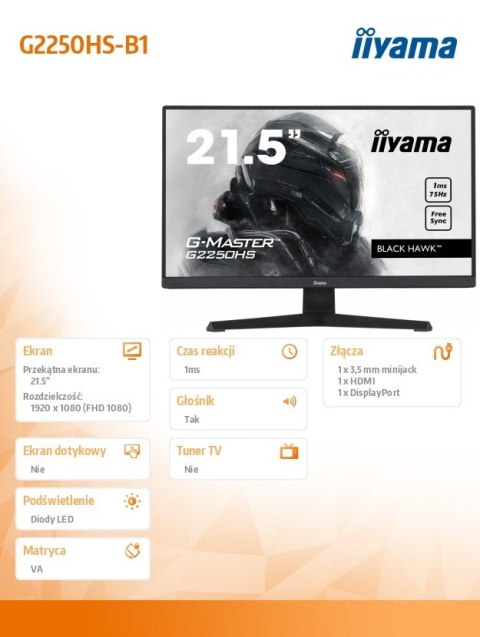 Monitor 21.5 cala G-MASTER G2250HS-B1 1ms,HDMI,DP,FSync,2x2W,VA Monitor 21.5 cala G-MASTER G2250HS-B1 1ms,HDMI,DP,FSync,2x2W,VA
