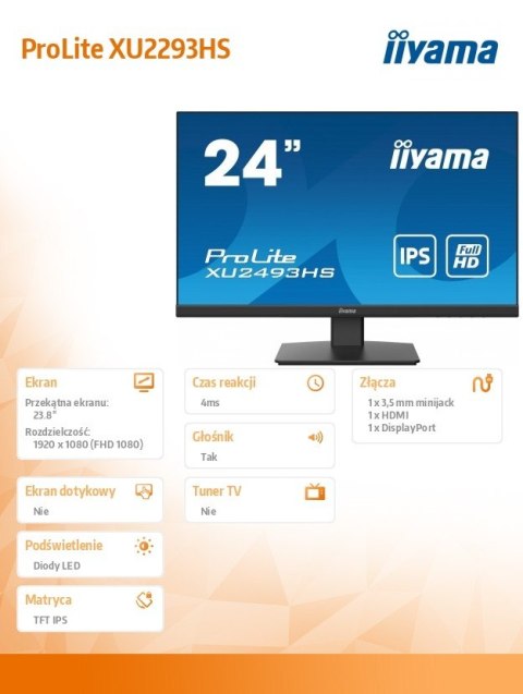 Monitor 23.8 cala XU2493HS-B5 IPS,HDMI,DP,2x2W,ACR,Ficker free Monitor 23.8 cala XU2493HS-B5 IPS,HDMI,DP,2x2W,ACR,Ficker free