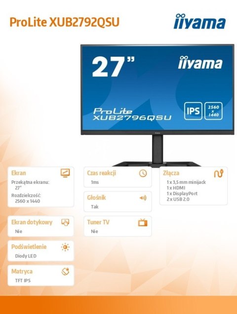 Monitor 27 cali XUB2796QSU-B5 IPS,1ms,HDMI,DP,FreeSync,QHD,HAS(150mm) Monitor 27 cali XUB2796QSU-B5 IPS,1ms,HDMI,DP,FreeSync,QHD,HAS(150mm)
